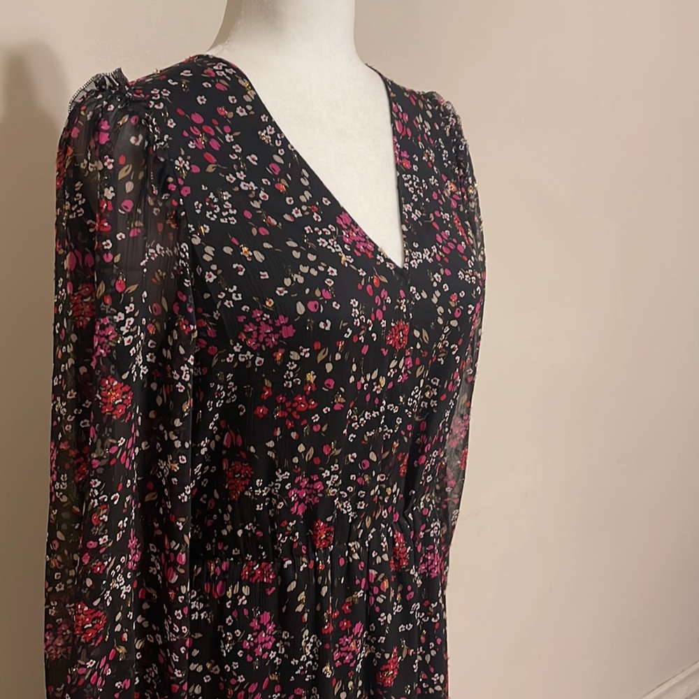 Floral Shimmery Sparkly midi/maxi dress ruffle detail ann taylor